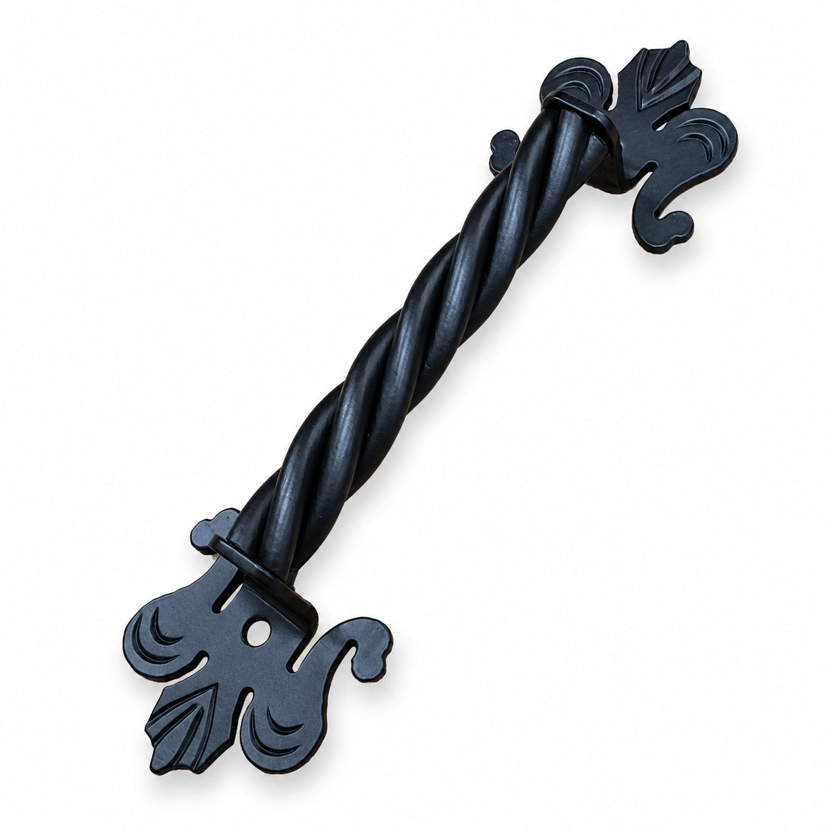 Iron Strand Barn Door Handle with Fleur De Lis Mounting Bases