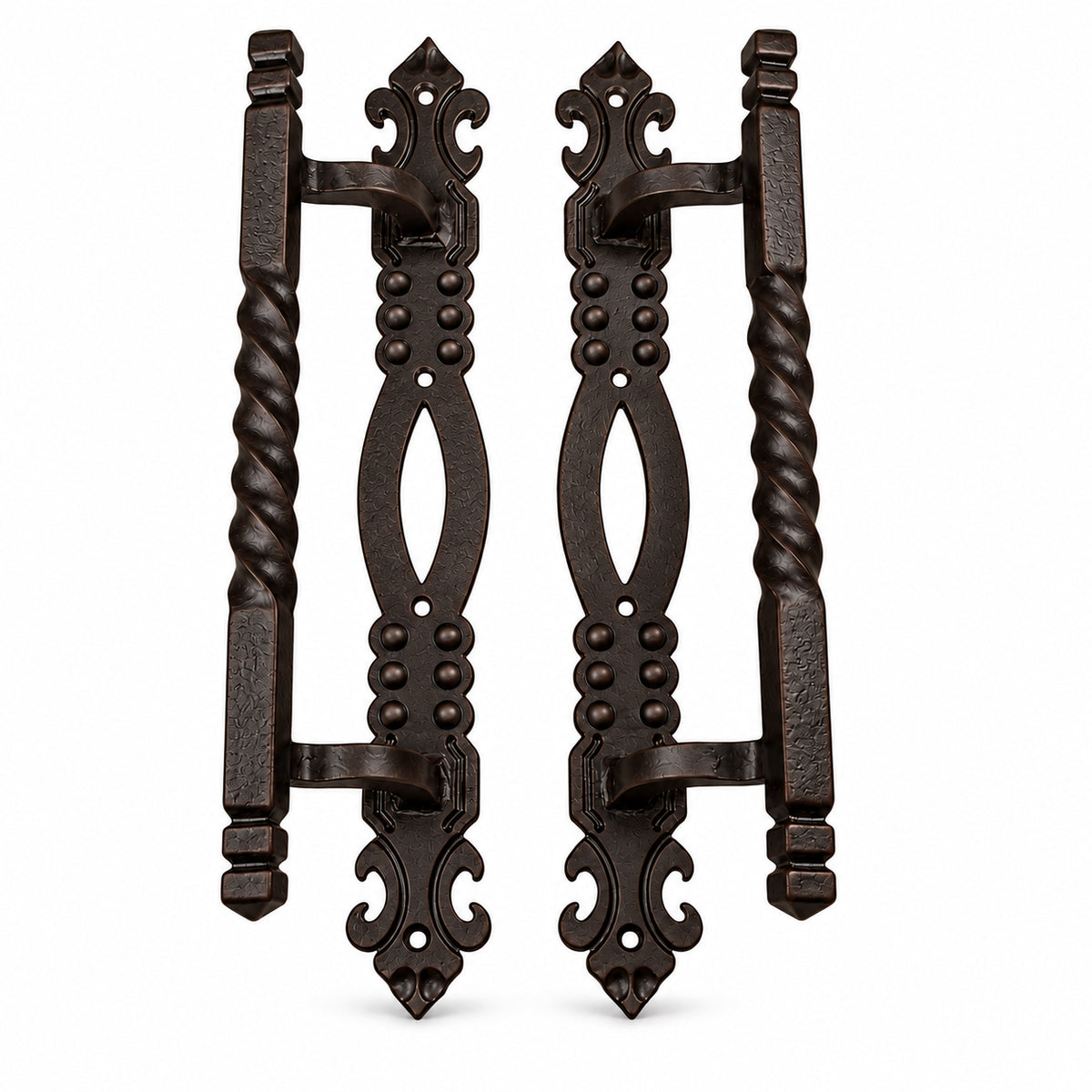Large Twisted Iron Door Pull with Fancy Back Plate - Sold individually, not as pair