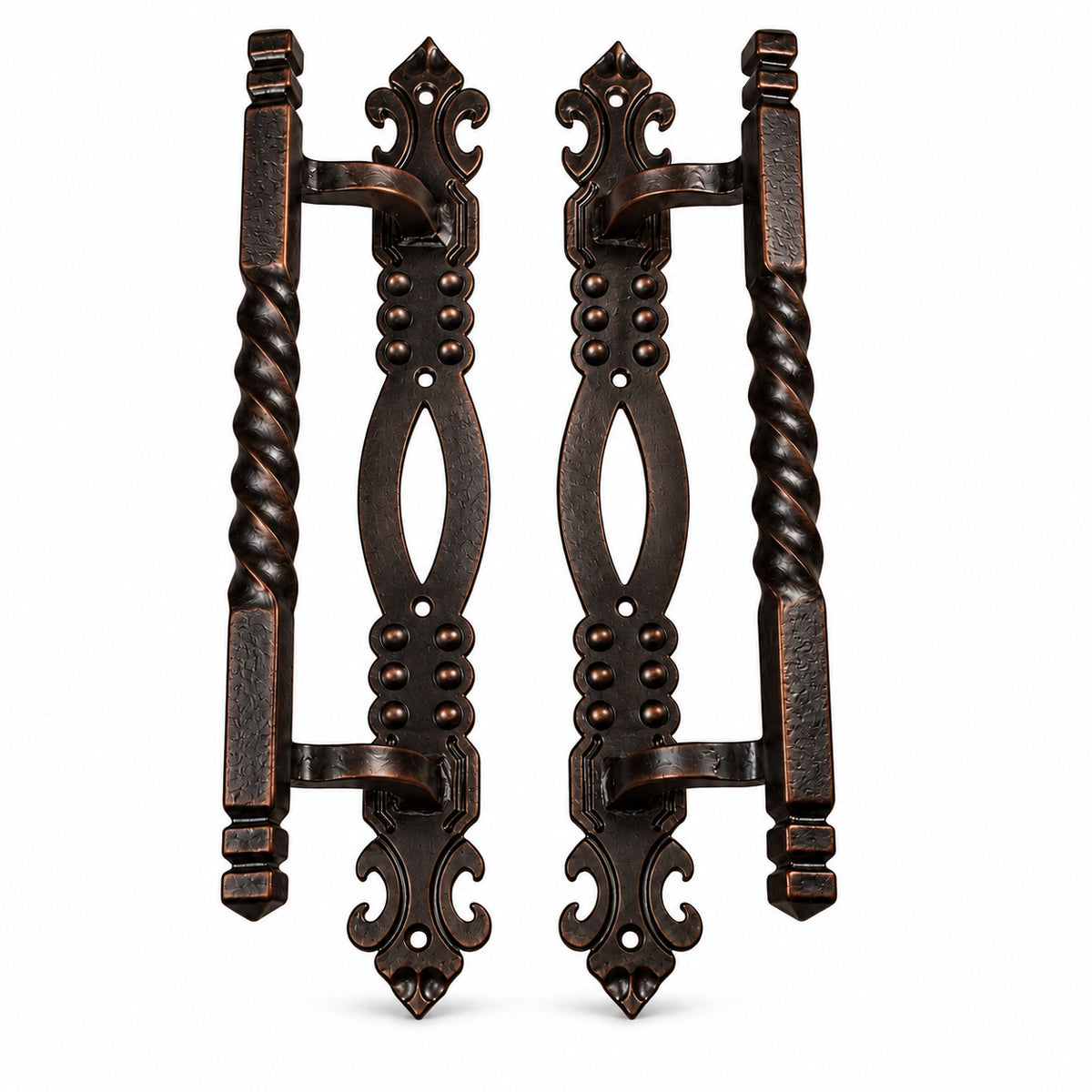 Large Twisted Iron Door Pull with Fancy Back Plate - Sold individually, not as pair