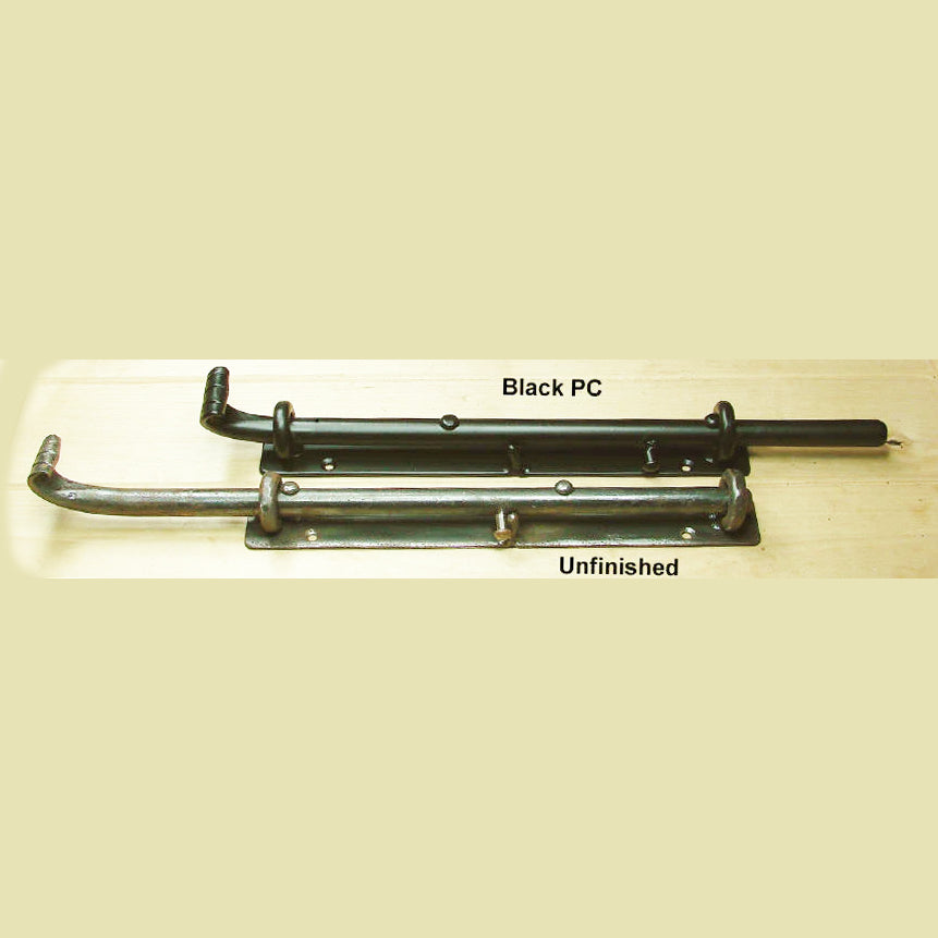 15" Heavy Duty Rustic Cane Bolt- for bottom of door or gate (incl flat strike plate) - Wild West Hardware