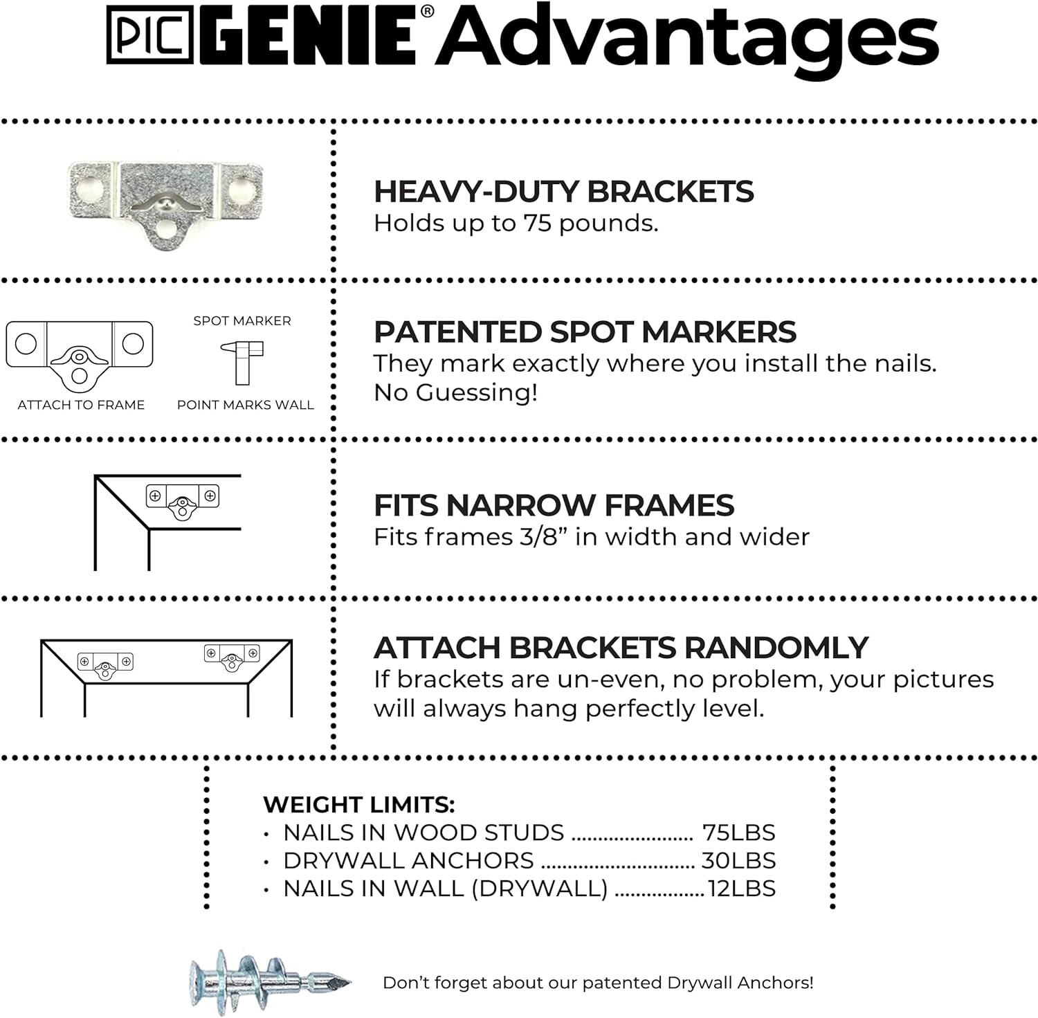 Zinc Picture Hanging Kit | Up to 60 lbs