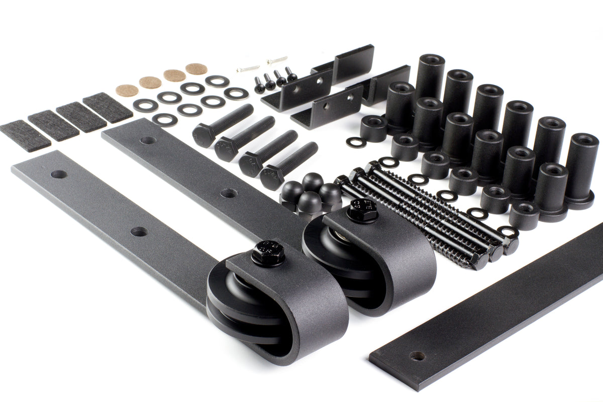 Barn Door Hinges / Hardware Kit - Bent Strap Style with Track - Multiple Sizes and Finishes Available