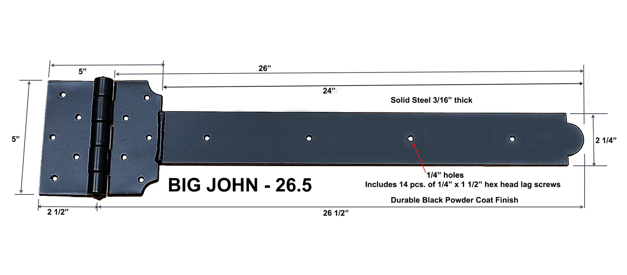 Super Heavy Duty Strap Hinge T-Hinge - Decorative Strap Hinge - "Big John" 3 Sizes