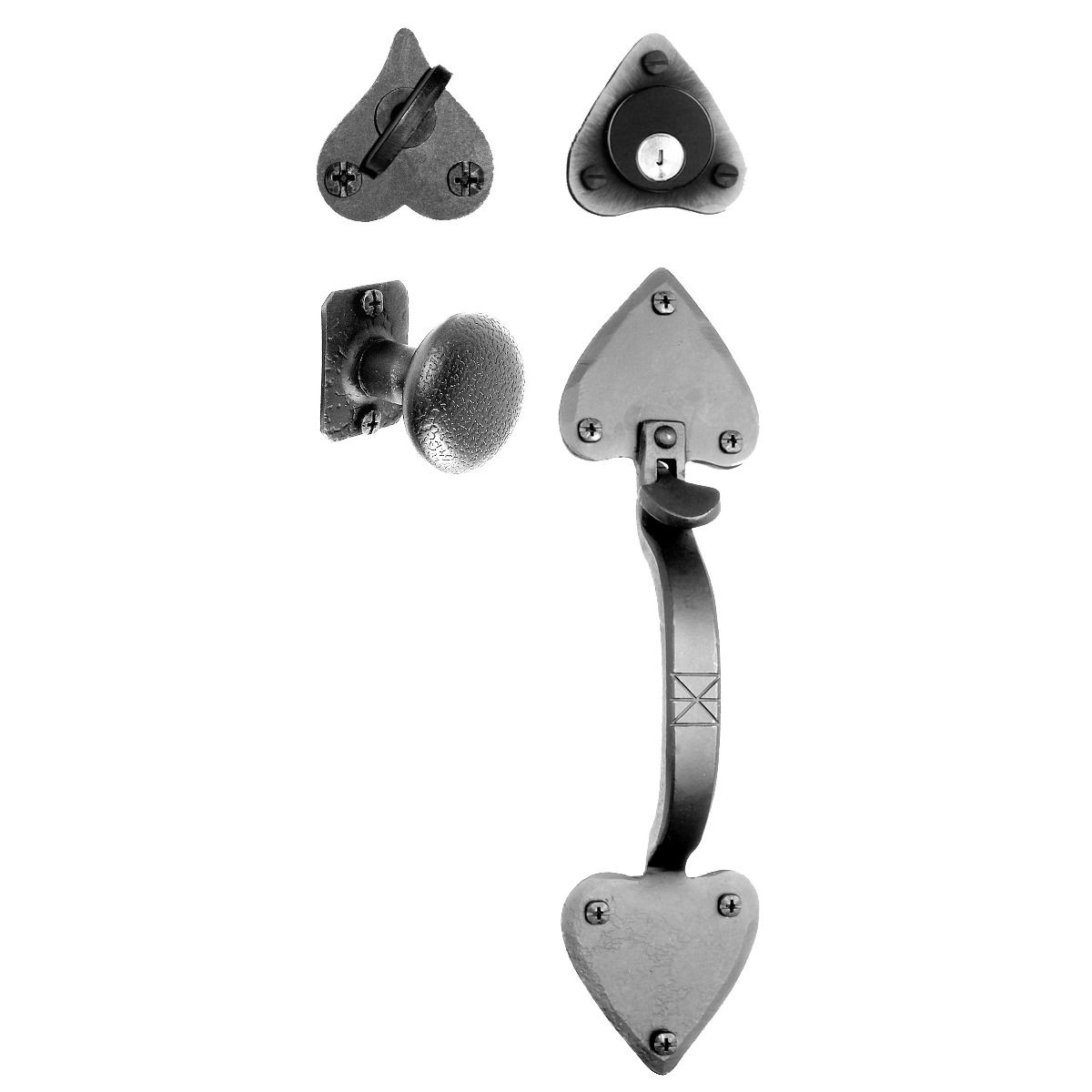 Double Heart Mortise Lock Entrance Set - Handle & Knob - Forged Iron - Matte Black Finish - Multiple Options Available - Sold as Set