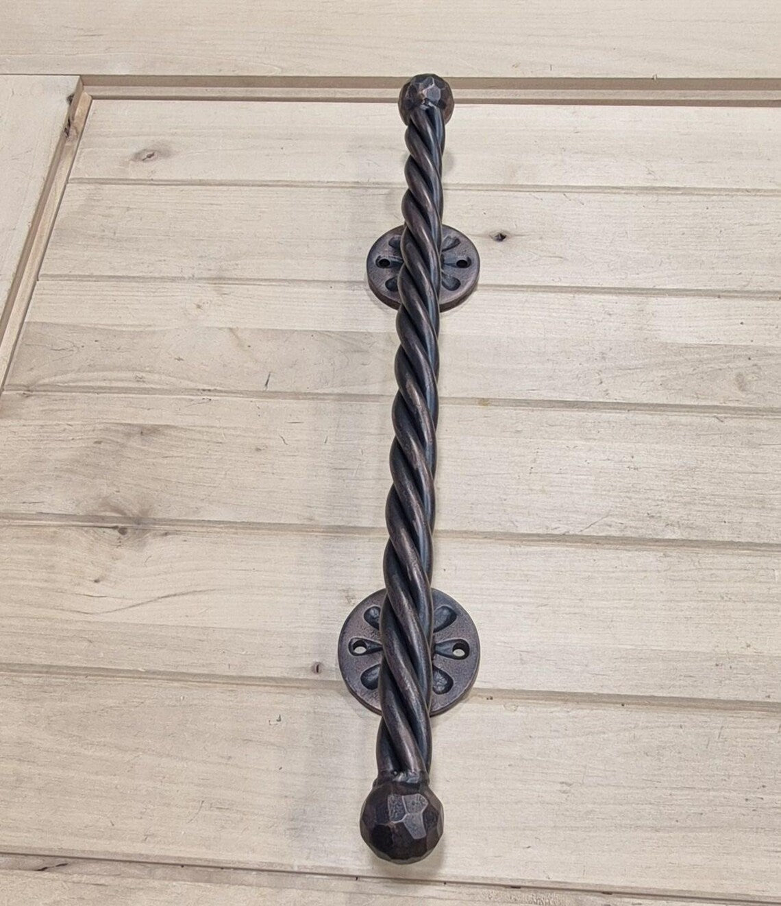 Twisted Iron Strand Door Pull Barn Door Handle with Hammered Ball Finials