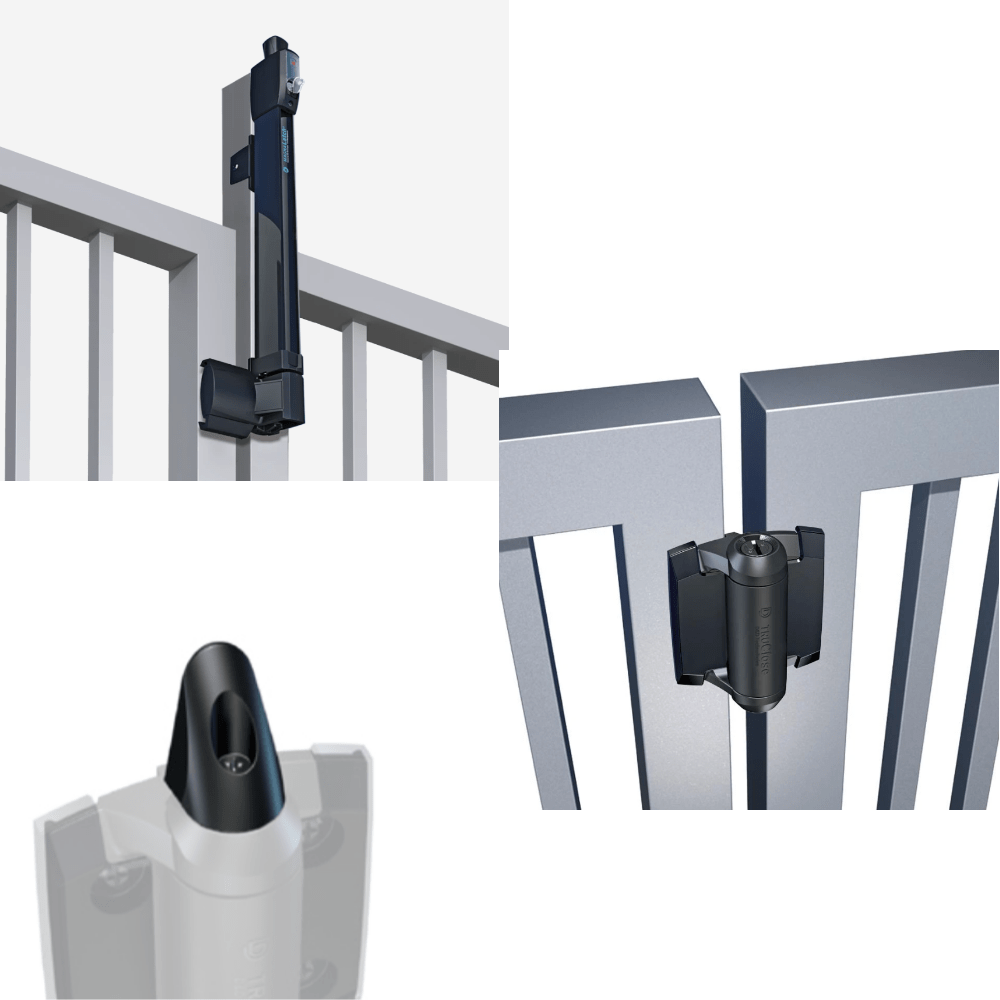 Self-Closing Gate Hinges - Magnalatch Safety Gate Latch - Top Pull Kit - Includes Pair Truclose 1 Leg Adjustable Gate Spring & Truclose Hinge Safety Cap
