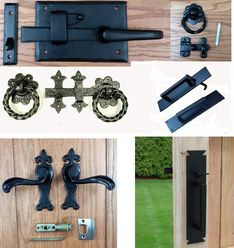 An old world gate latch with a square plate and a plain ring, displayed on a white background.