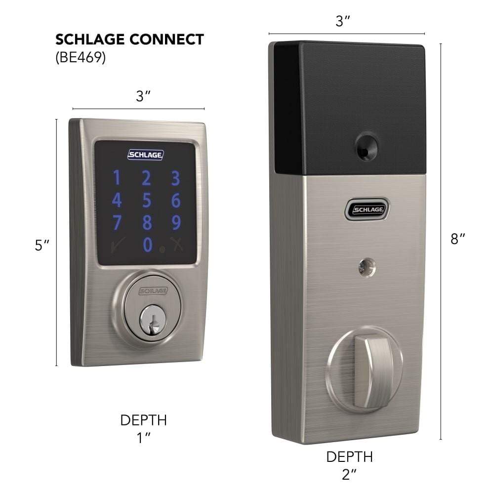Schlage Residential Electronic Touchscreen Smart Deadbolt Lockset With Z-Wave - Century Style - Satin Nickel Finish - Sold Individually