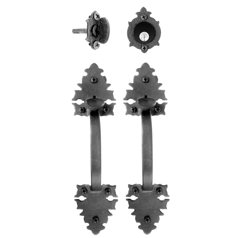 Warwick Mortise Lock Entrance Set - Large Double Handle - Cast Iron - Matte Black Finish - Multiple Options Available - Sold as Set