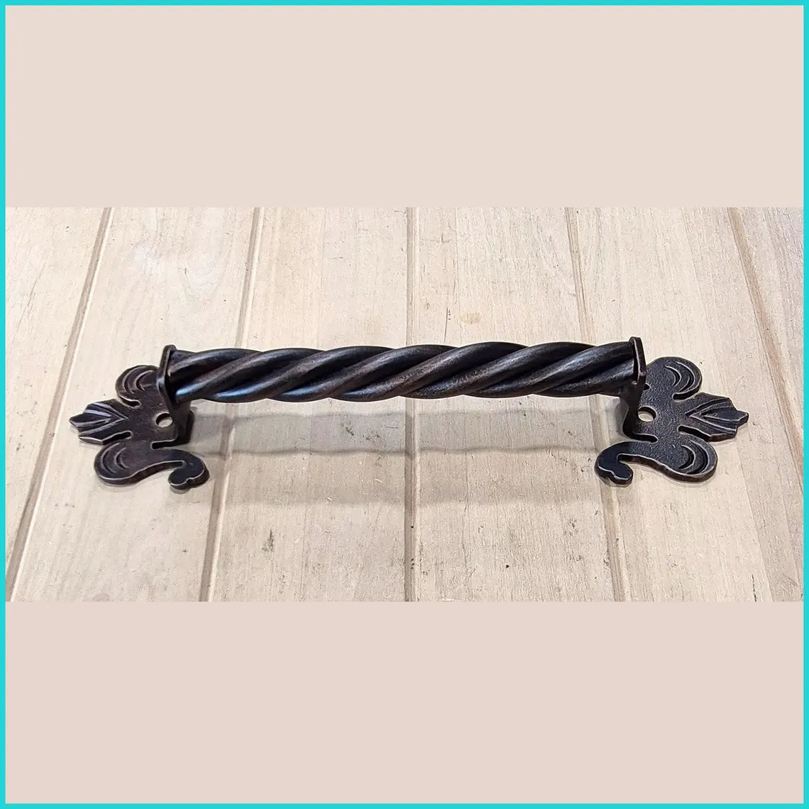 Iron Strand Barn Door Handle with Fleur De Lis Mounting Bases