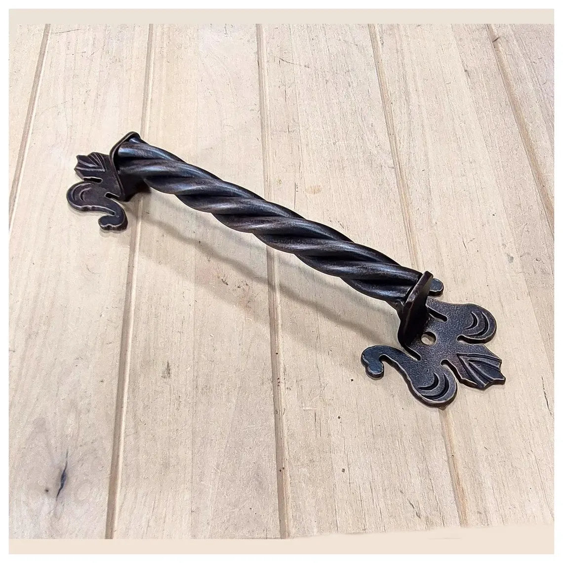 Iron Strand Barn Door Handle with Fleur De Lis Mounting Bases