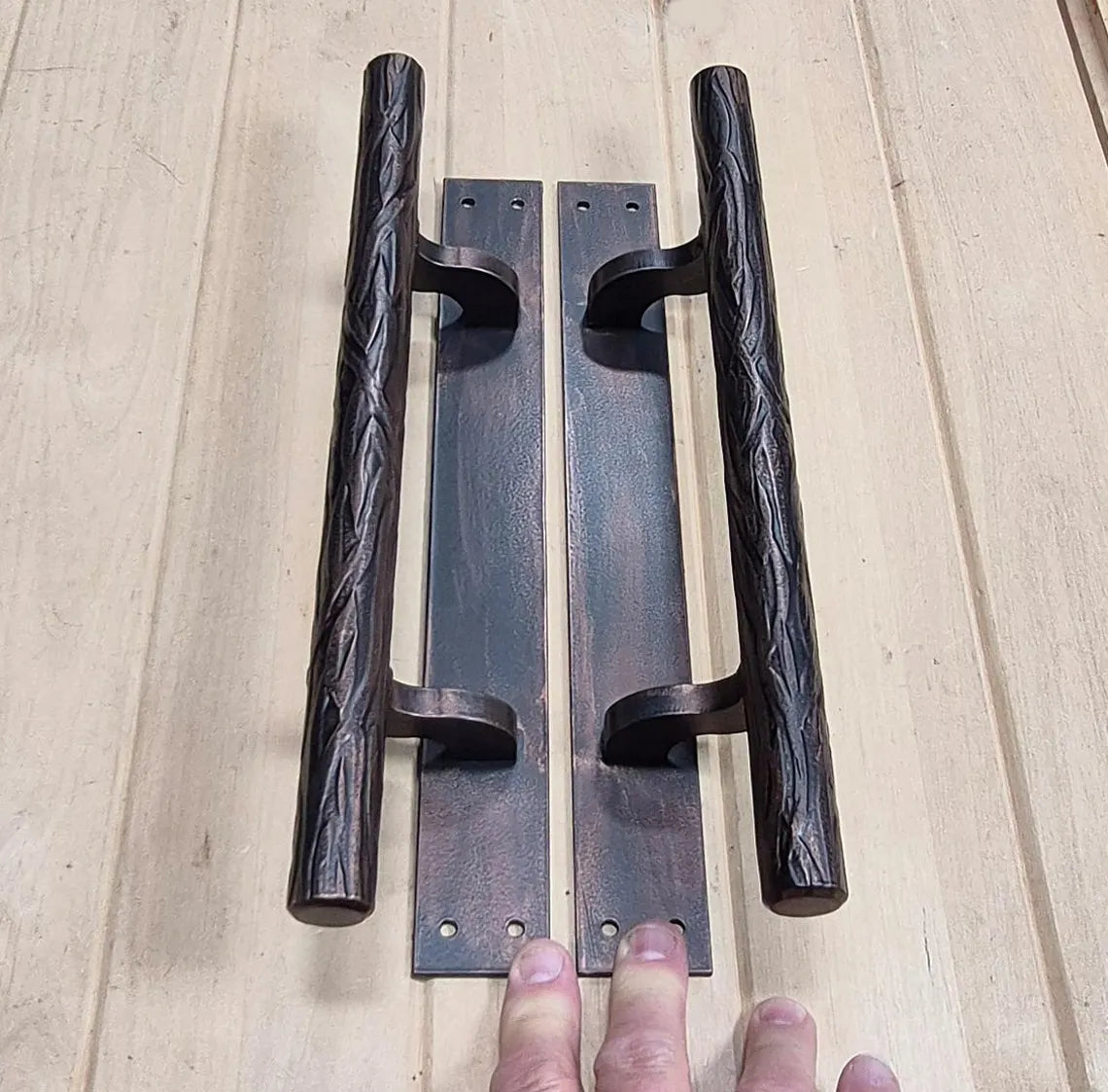 Offset Tree Branch Door Pull - Multiple Finishes Available - 12" handle, 12" back plate