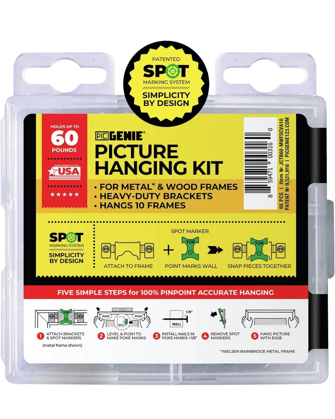 Picture Hanging Kit for Metal Picture Frames | Up to 60 lbs