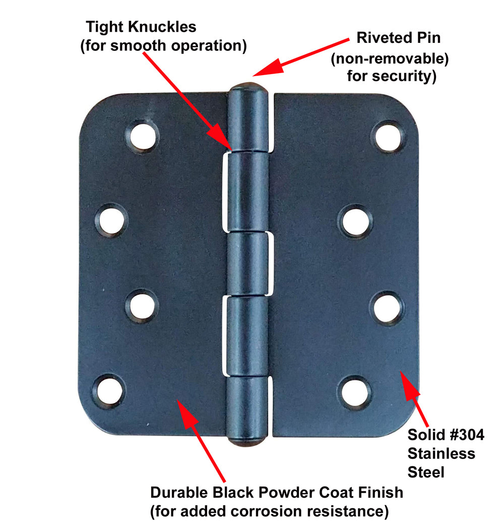 Stainless Steel Gate Hinge 4 inch x 4 inch 5/8 Inch radius corners, Black finish (3 pack) - Wild West Hardware