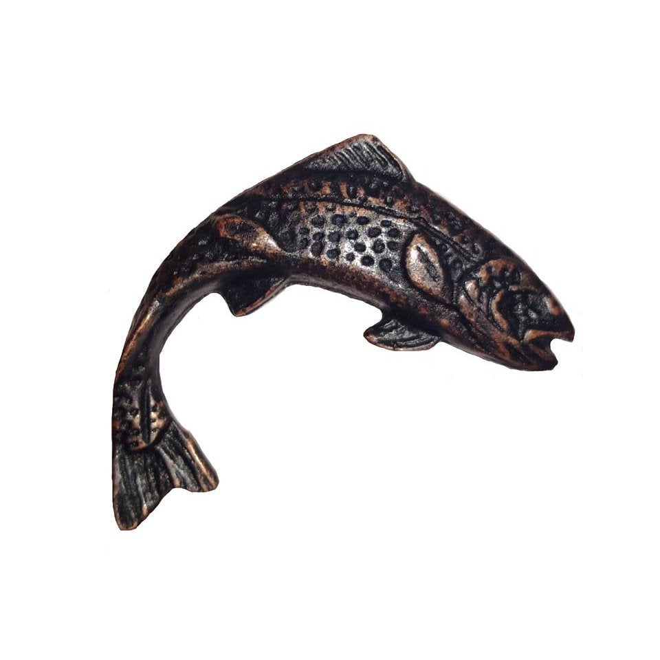 Cabinet Knobs - Rustic Jumping Trout - Left Facing -OilRubbedBronze