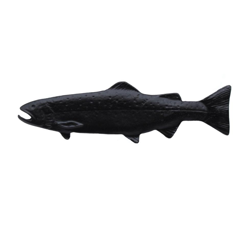 Rustic long trout cabinet pulls facing left in Matte Black