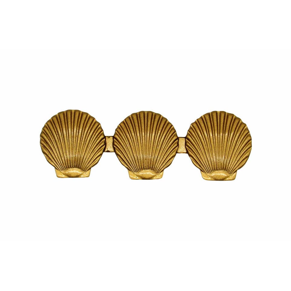 Rustic tropical coastal triple scallop seashell cabinet pulls in Gold