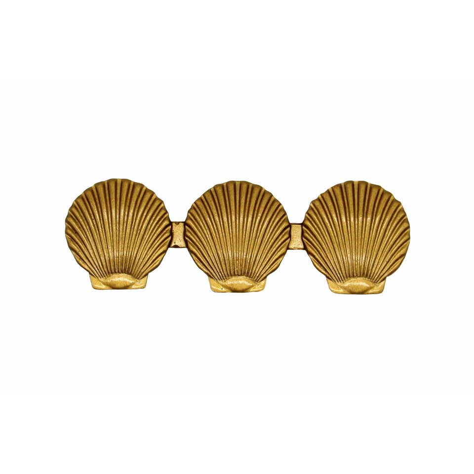 Rustic tropical coastal triple scallop seashell cabinet pulls in  Gold