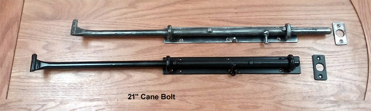 Rustic Cane Bolt "fish tail" handle (includes flat strike plate) - Wild West Hardware