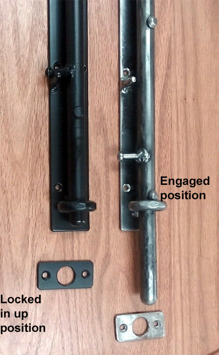 Rustic Cane Bolt "fish tail" handle (includes flat strike plate) - Wild West Hardware