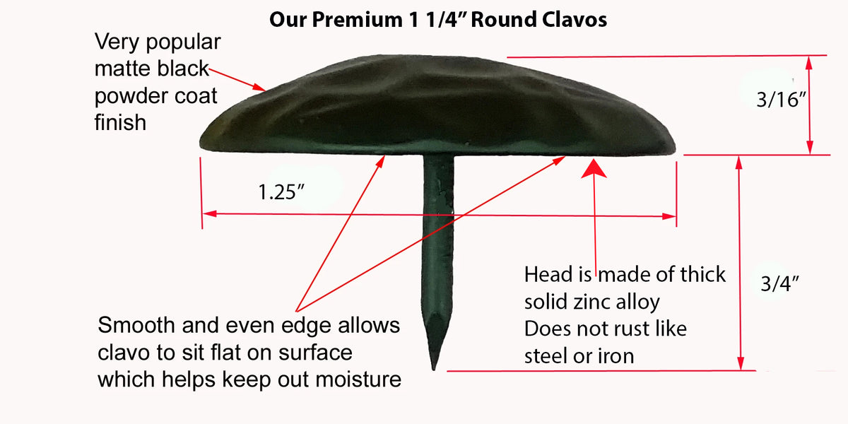 25 Pack of Premium Round Clavos  1 1/4&quot; diameter head, Black Powder Coat finish