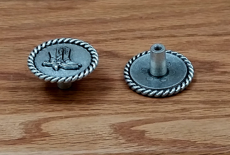 Cowboy Boots Knob w/ rope edge, Old Silver finish - Wild West Hardware
