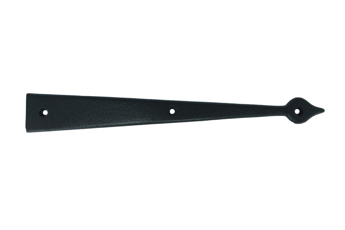 Faux Strap Hinge for Shutters - Spade Tip - 16-3/4&quot; Inch - Cast Iron - Black Powder Coat Finish - Sold Individually