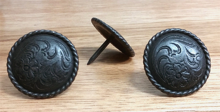 Floral_Engraved Clavos, with rope edge, 1 1/4&quot; diameter - Wild West Hardware