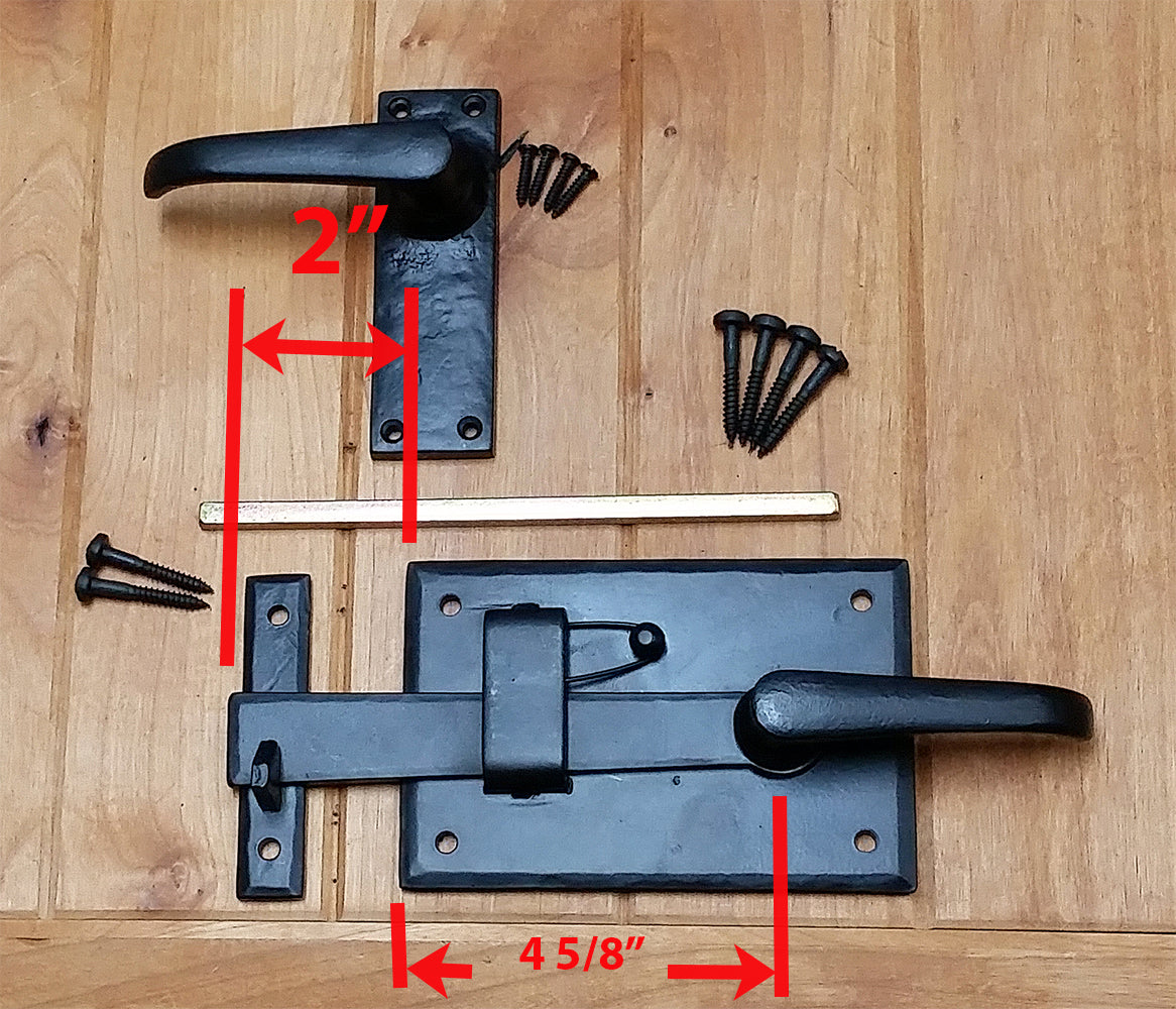 Gate Latch Kit-Cottage Style with Levers (Left Hand) - with measurements - Wild West Hardware
