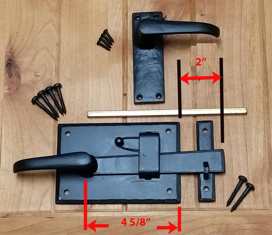 Gate Latch Kit-Cottage Style with Levers (Right Hand) - with measurements - Wild West Hardware