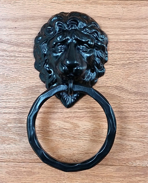 Lion Head Door Knocker - Door Pull with hammered 5" dia. Ring - Wild West Hardware