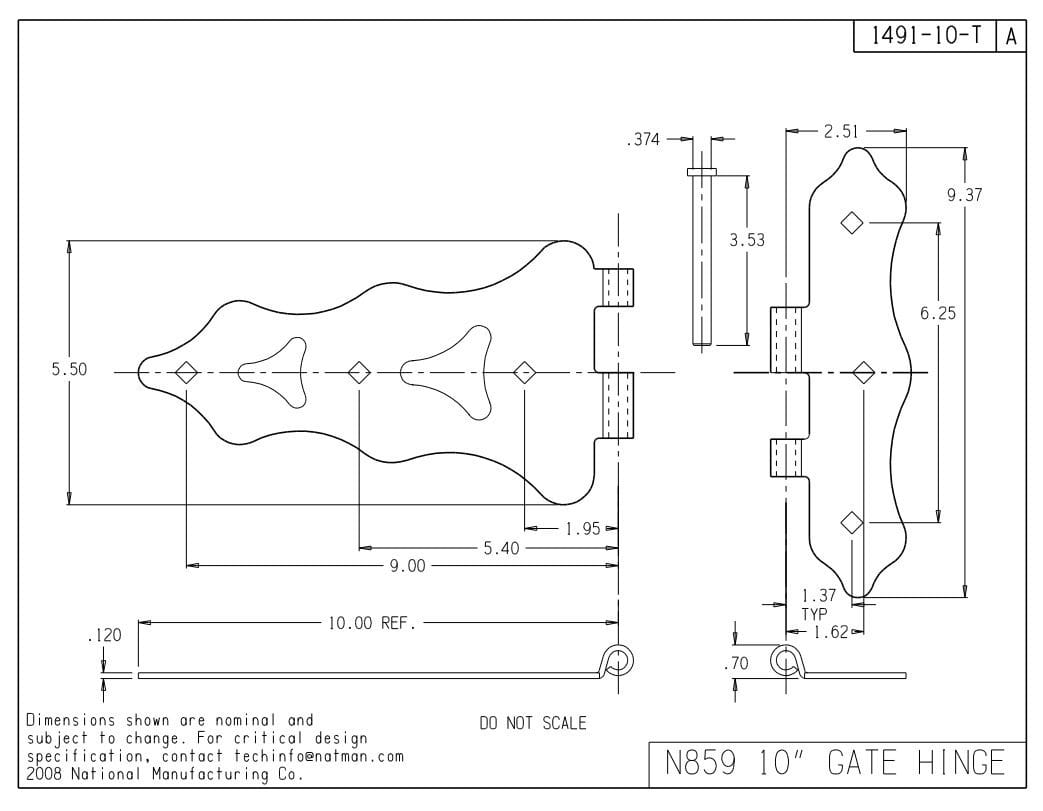Decorative T Hinges - Black - 10 Inches - Sold Individually