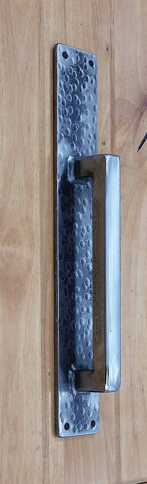 Beefy Barn Door Handle with Hammered Backplate NMF - Wild West Hardware