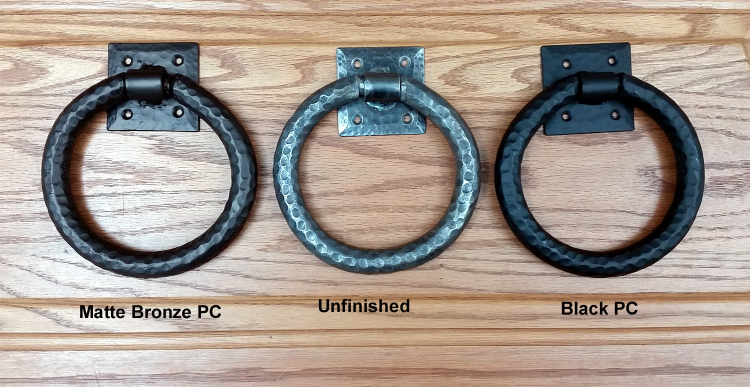 Distressed 6" ring pull with hammered back plate (our largest in this class) - Wild West Hardware