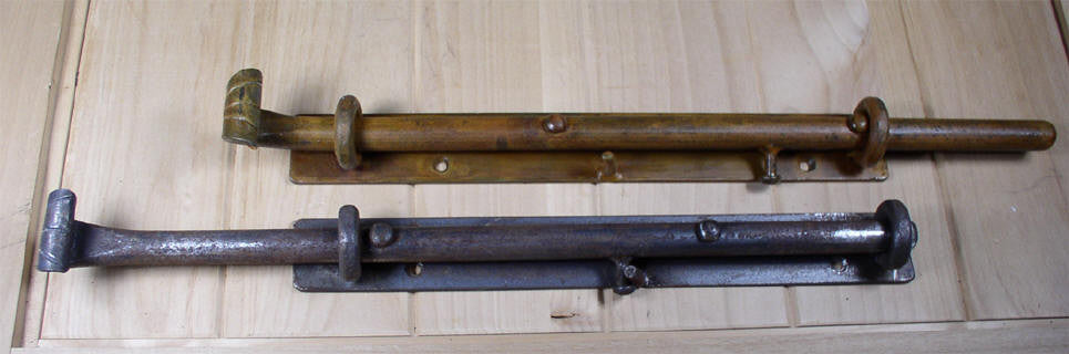 15" Heavy Duty Rustic Cane Bolt- for bottom of door or gate (incl flat strike plate) - Wild West Hardware