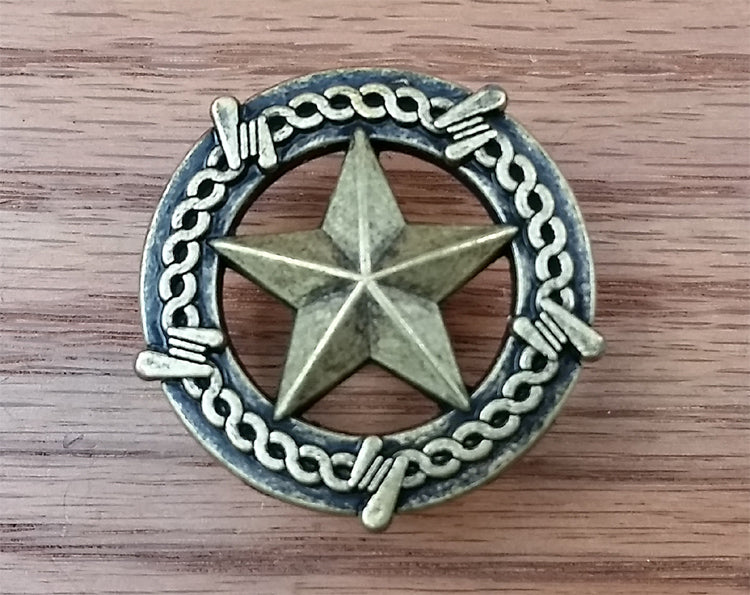 Star Knob, Round with Barb Wire Border 5 finishes - Wild West Hardware