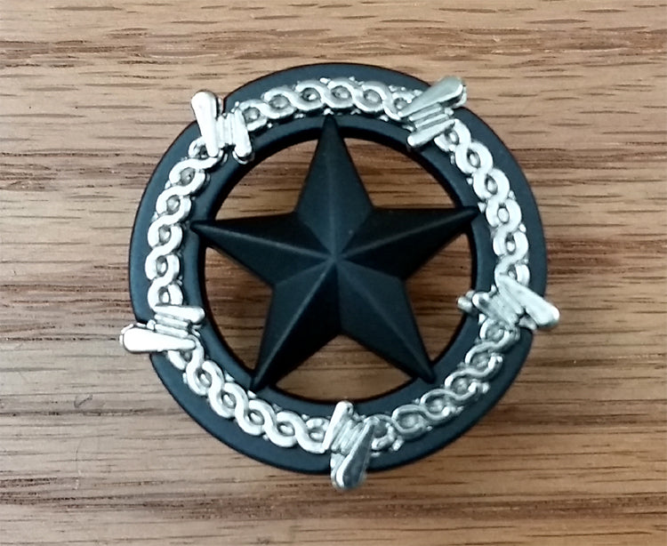 Star Knob, Round with Barb Wire Border 5 finishes - Wild West Hardware