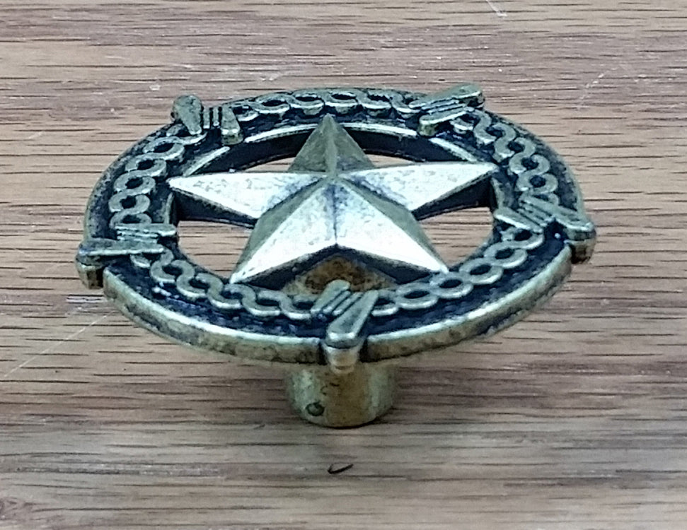 Star Knob, Round with Barb Wire Border 5 finishes - Wild West Hardware