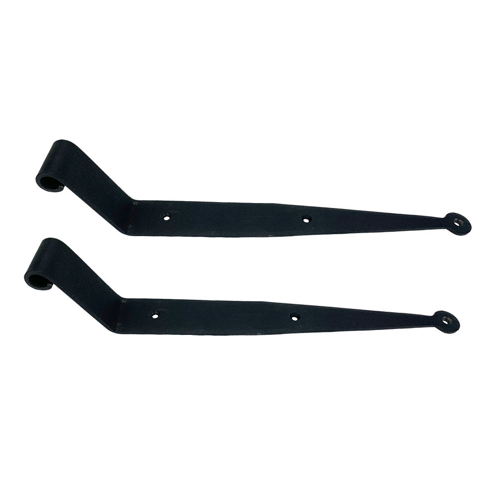 Strap Hinges for Shutters - Circle Tip - 12" Inch - Multiple Offsets Available without Pintles - Black Powder Coat Finish - Sold in Pairs