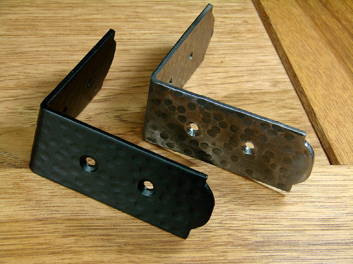 Rustic, hammered Table Edge Corner Bracket - 1 1/2" high (incl Rustic Head screws) - Wild West Hardware