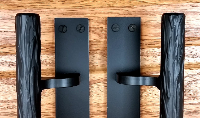 Offset Tree Branch Door Pull - Black powder coat finish - 12" handle, 12" back plate - Wild West Hardware