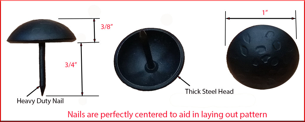 100 pack SALE Round Clavos - 1" dia. Lightly Hammered - Matte black finish - Dimensions - Wild West Hardware