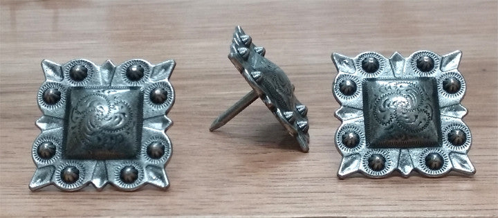 Square STUDDED Style Clavos, 1&quot; x 1&quot; - Antique Silver finish - Wild West Hardware