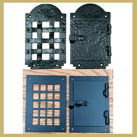 A photo of Hacienda door grills with mini doors and locks.