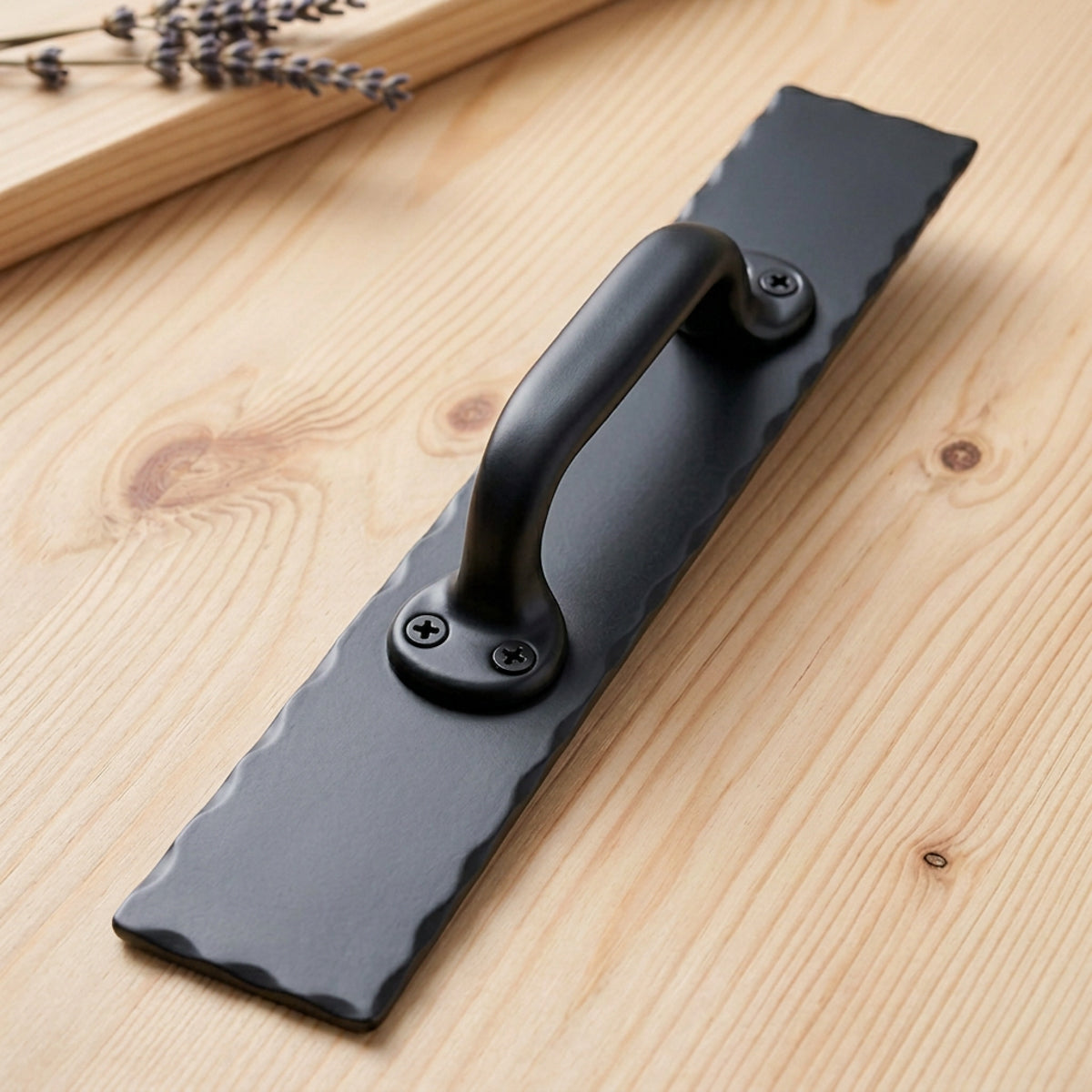 Barn Door Handle Pull #1 with Hammered Back Plate