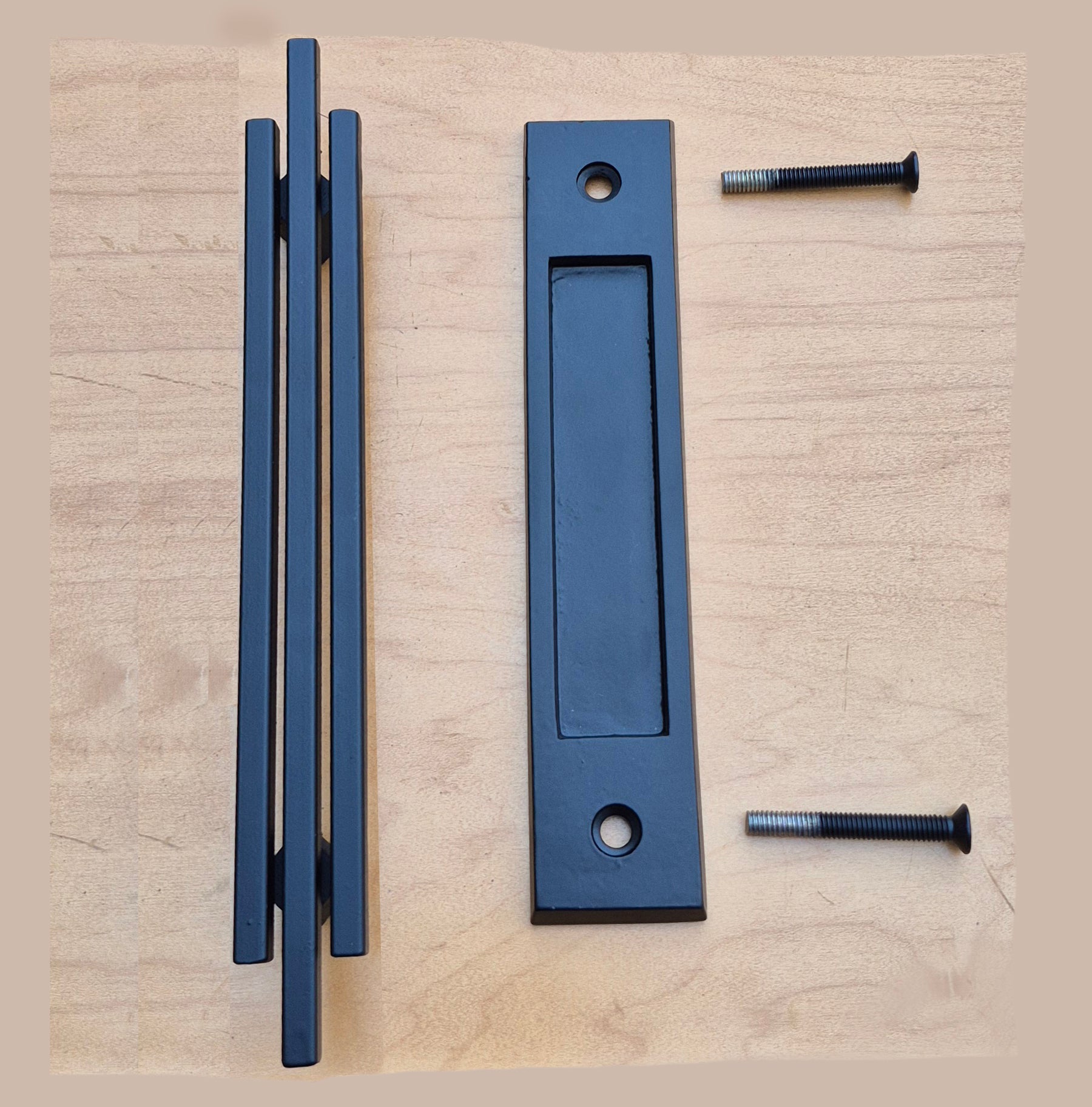 Modern Barn Door Handle – Contemporary 3-Bar Door Pull with Finger Pull Set