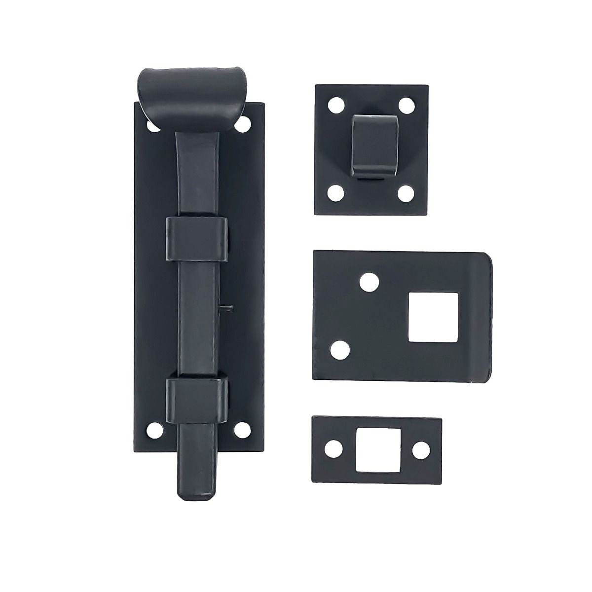 Shutter Latches - Forged Iron Square Slide Bolt - Multiple Sizes Available - Matte Black Finish - Sold Individually