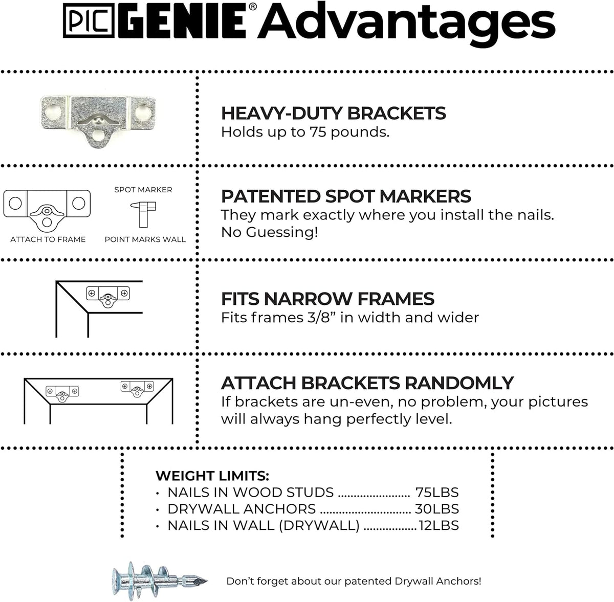 Zinc Picture Hanging Kit | Up to 60 lbs