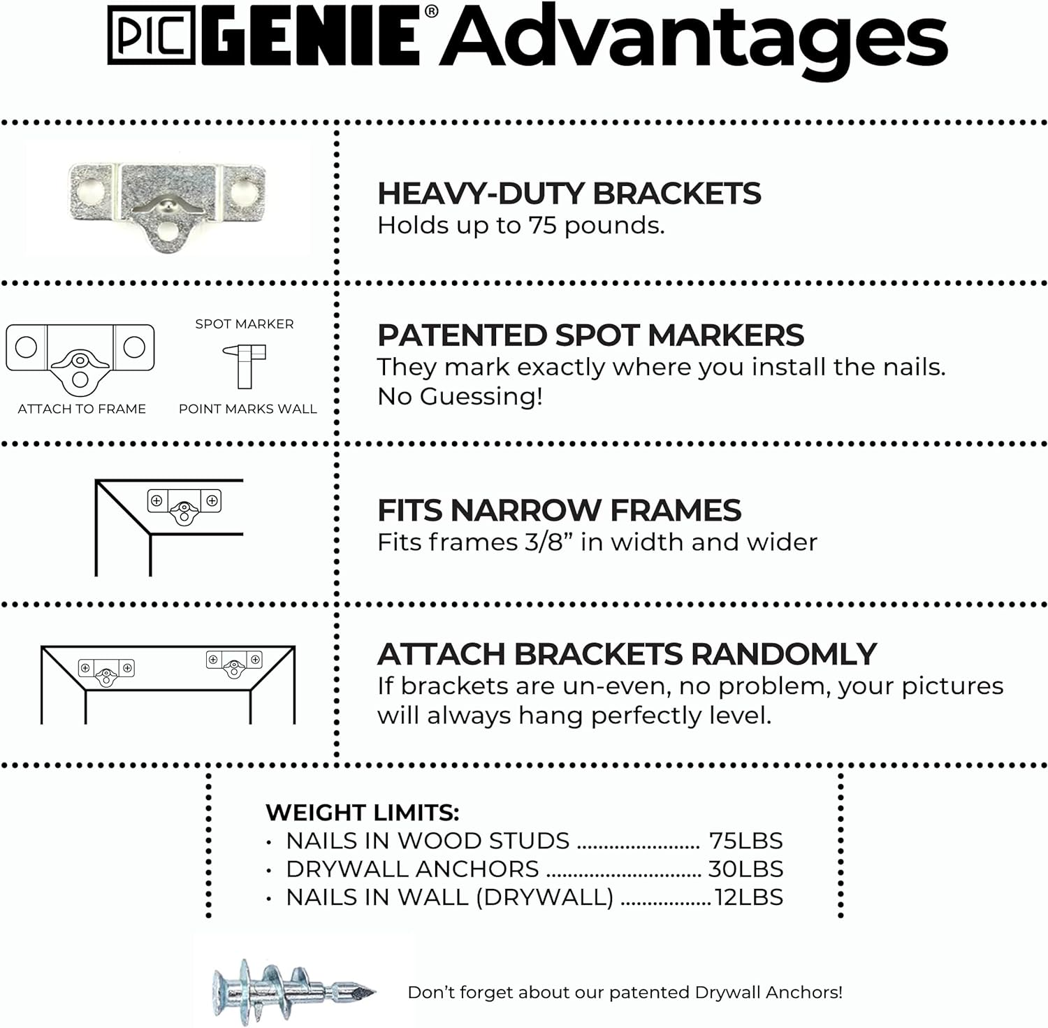 Zinc Picture Hanging Kit | Up to 75 lbs