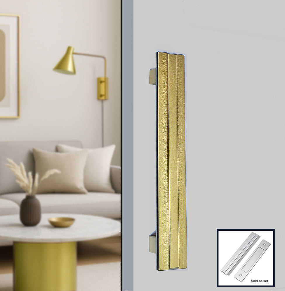 Modern Contemporary Door Pull Handle with Accent Strip and Finger Pull Set - For Sliding Barn Door